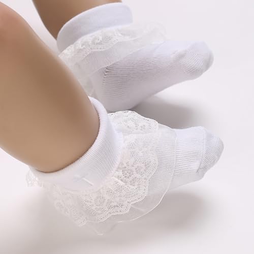 image for Yeshore Baptism Socks for Baby Girls,White Cotton Christening Socks wi