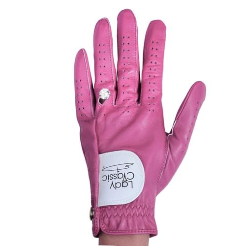 Lady Classic Women'S Left For Right Handed Golfers Ring-Friendly Golf Glove – Contour Fit, Durable, Stylish Golf Glove For Women With Rings – Comfortable Grip, Breathable, Pink, Medium