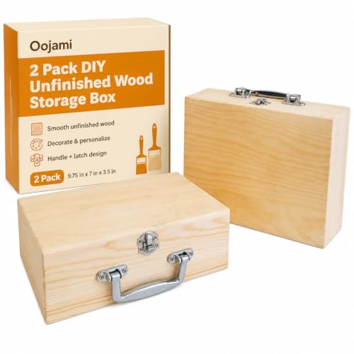 Oojami 2 Pack DIY Unfinished Wood Storage Box with Handle - Ideal for storage - Decorate and Personalize