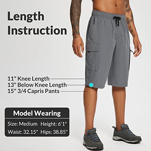 Baleaf Men's 13" Long Shorts Below The Knee Lightweight Quick Dry Hiking Cargo Shorts With Zipper Pocket Elastic Waist Upf 50+ Outdoor Travel Grey M #TOP2