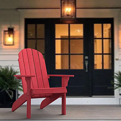 Polyteak Adirondack Chair, Premium Weather Resistant Poly Lumber, Outdoor Patio Furniture, Up To 300 Lbs, Plastic Adirondack Chairs For Porch, Deck, & Pool Side, Traditional Element Collection, Red #TOP1