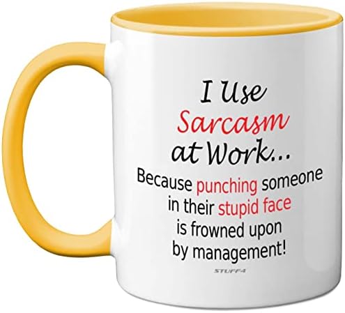 Funny Mugs for Men Women - I Use Sarcasm at Work - Work Desk Novelty Mugs, Mugs for Work Colleagues, Secret Santa Funny Gifts, Great Gift Christmas Birthday Present Idea, 11oz Dishwasher Safe Mug