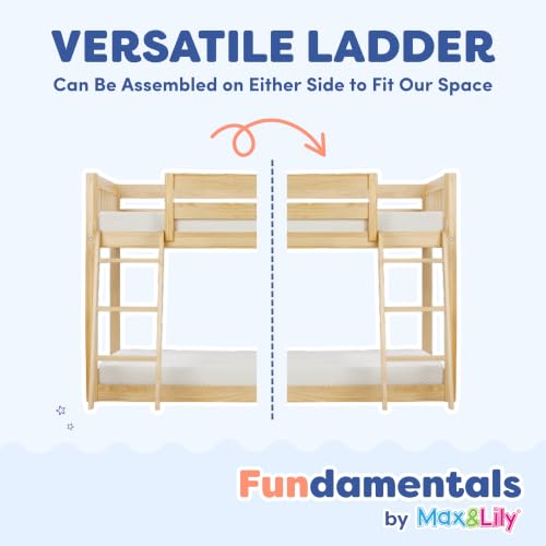 Image of Max & Lily Fundamental Twin Low Bunk Bed, Kids Solid Wood Modern Bed Frame with Strong Wooden Slats, Non-Toxic Finishes, High Weight Capacity, Natural