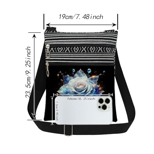 Rose Print CrossBody Bag Women Adjustable Shoulder Strap Messenger Bag Christmas Valentine Present​​ Great Gift Women Birthday Festive Holidays​​ Present Floral Lover Gift2