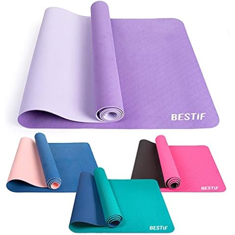 BESTIF Yoga Mat Non-Slip TPE 4 mm Fitness Mat Gymnastics Mat Non-Toxic Yoga Pilates Fitness 183 x 61 x 0.4 cm (Purple, 183 x 61 x 0.4 cm) Cover