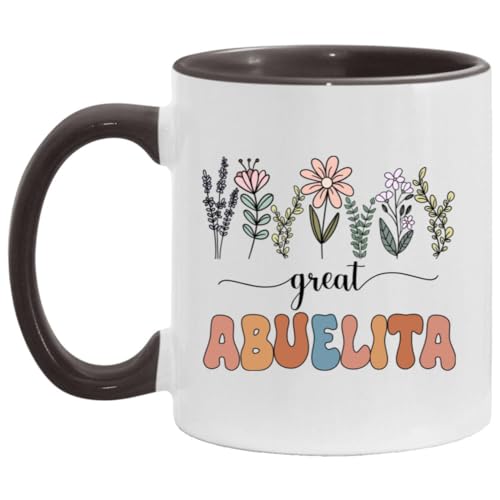 GordonDesign Tazza con motivo floreale, idea regalo per la nuova grande abuelita, annuncio di gravidanza, Abuelita, regalo per la festa della mamma, regalo di compleanno, tazza con accenti neri, 325