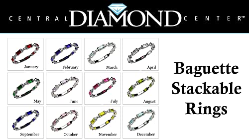 Central Diamond Center Stackable Birthstone Ring Band w/Simulated Birthstones, Sterling Silver3