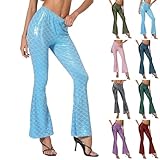 Leggings de sirena para mujer con patrón de escamas brillantes | Pantalones anchos en aspecto metálico | para carnaval, cosplay, discoteca y fiesta, azul oscuro, M