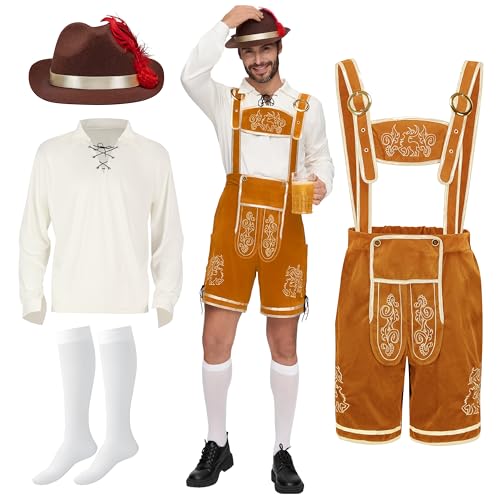 Spooktacular Creations Halloween Men Oktoberfest Costume Set, Lederhosen Men With German Bavarian Hat, Beer Costume, Adults Halloween Ginger Outfit For Beer Festival Party (medium)