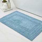 AKIKO HOME 100% Cotton Reversible Tufted Bathmat,Race Track Design,Super-Soft,Fast Absorbent,Heavyweight,Plush,Quick-Dry,20''x 32'',2000 GSM,Blue,Rug pad Recommended