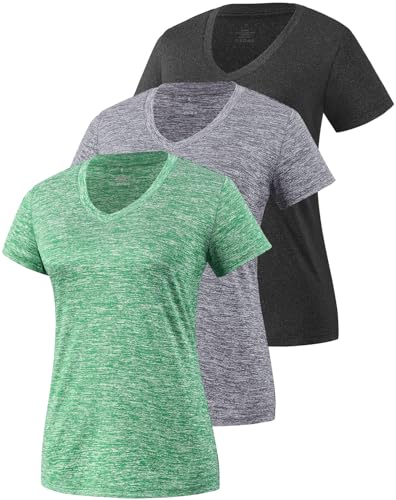 Image of Ullnoy Loose Sports T Shirts for Women UK 3 Pack Black/Grey/Green XL