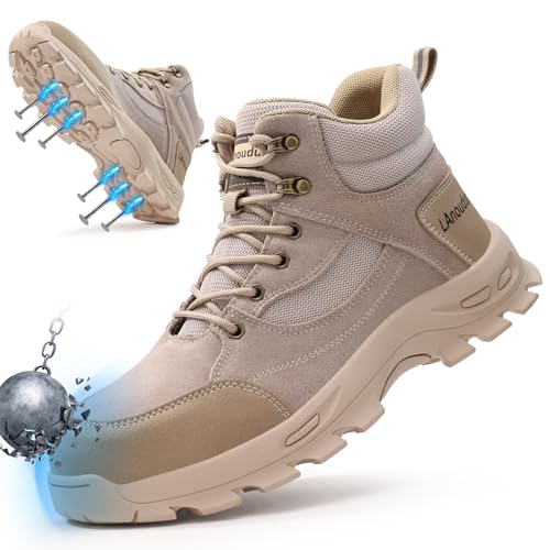 Image of Steel Toe Boots for Men Lightweight Work Boots for Men High Top Safety Boot with Kevlar Puncture-Resistant Midsole Comfortable Industrial Work Shoes Splash-Proof Botas De Trabajo para Hombre