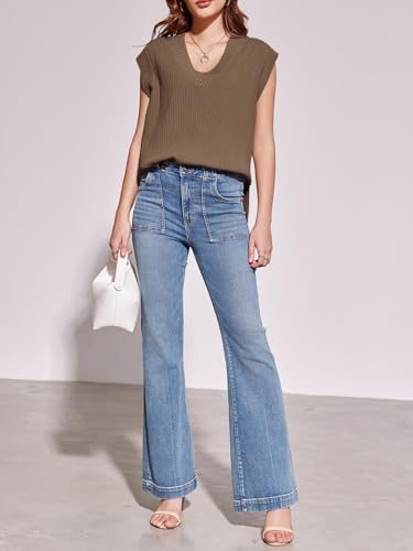 Image of Saodimallsu Womens V Neck Sweater Vest Oversized Ribbed Knit Sleeveless Casual Loose Fit Pullover Tank Top