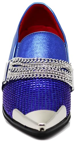 Image of Enzo Romeo Crisino Men Rhinestone Chrome Toe Suede Pointy Buckle Dress Loafer Slip On Shoes