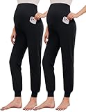 AMPOSH Women's Maternity Jogger Pants Soft Stretchy Sweatpants Pregnancy Lounge Clothes(Black/Black - 2 Pack, M)