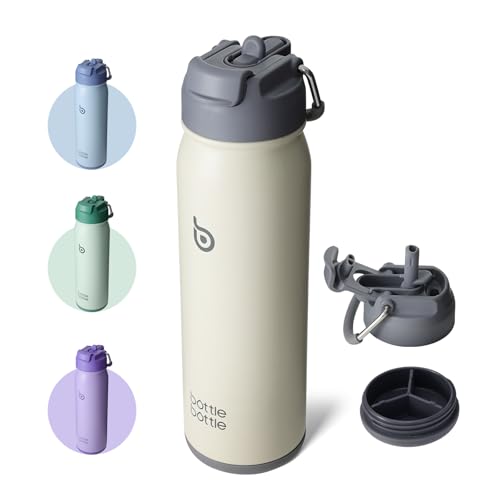BOTTLE BOTTLE Insulated Water Bottle Stainless Steel 700ml（24oz） Bike Water Bottles with Straw and Adjustable Lid Daily Drink Flask Pill Organizer (gray)