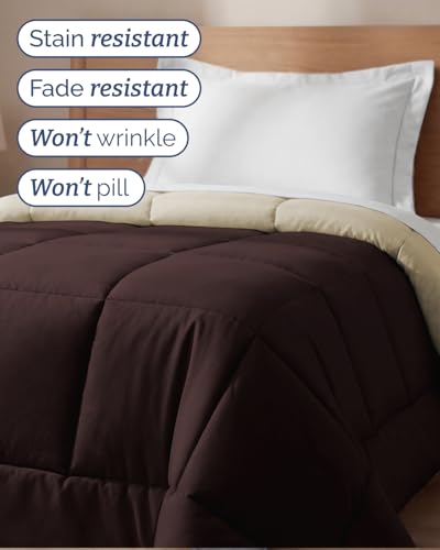 Image of Twin Size, Brown /Beige Alternative Down Comforter - Warm, Lightweight & Breathable Hotel Quality Bedding for Men, Women, Kids & Teens - All Season Oversized Cooling Microfiber Duvet Insert Comforter
