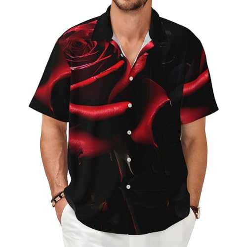 Chemise manches courtes rouge à roses pour homme en été