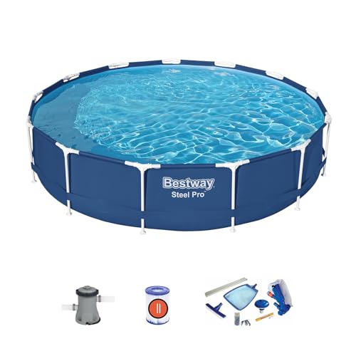 Bestway Pack Piscina Desmontable Redonda Steel Pro 396x84 cm con Depuradora de Cartucho 2.006 L/h y Kit de Mantenimiento