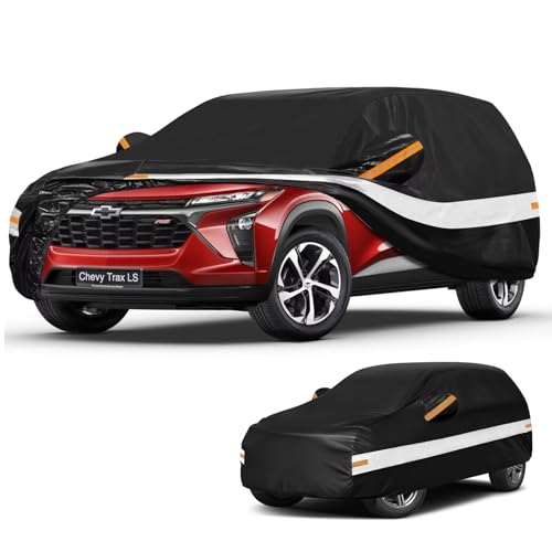 Image of 10 Layers SUV Car Cover Custom Fit for Chevrolet Chevy Trax (2013-2026) 1RS, LT, 2RS, ACTIV, Waterproof All Weather for Automobiles, Outdoor Full Cover Sun Dust Protection with Cotton. Black