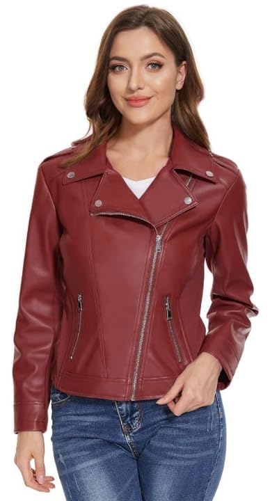 Image of Leather Jacket For Women Biker Black