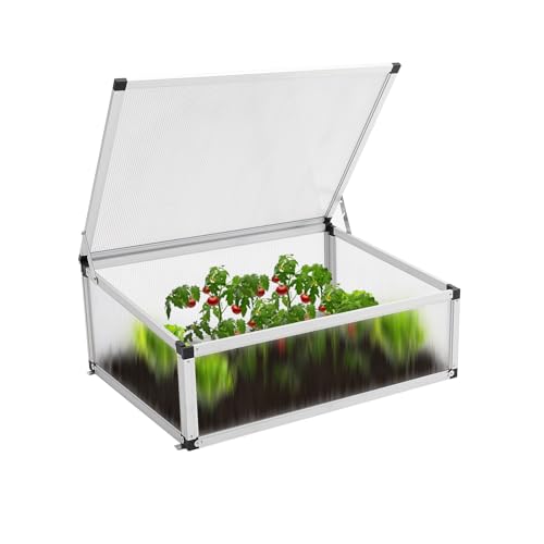 Alu Frühbeet lichtdurchlässig Frühbeetkasten Mini Gewächshaus Treibhaus UV Schutz Pflanzbeet 77x58x30cm Einzeldach Silbern