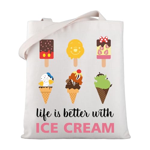 WSNANG Mouse Snack Shoulder Bag Life Is Better With Ice Cream Canvas Tote Bag Ice Cream Lover Gift Snack Lover Gift