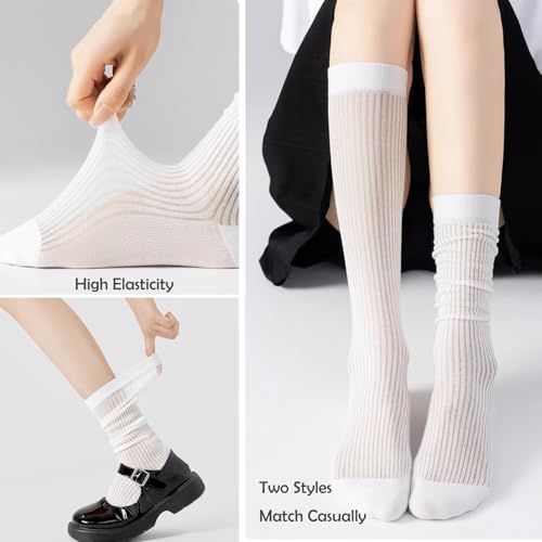 Ultra-Thin Girly Loose Spring Summer Calf Socks Ribbed Knee High Ballet Hollow Out Slouch Style3