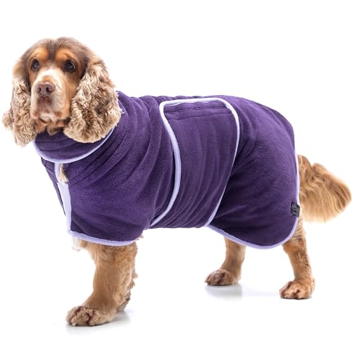 Lucky Paws® Hundebademantel – doppellagiger, Ultra-absorbierender & luxuriös weicher Bademantel Hund – Hunde in Minuten trocknen – Hundehandtuch & Hunde Bademantel in 1 (XXL, Aubergine)