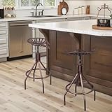 Diwhy Rustic Farmhouse Barstool Tractor Seat Adjustable Bar Stool Industrial Pub Stool Copper Set of 2
