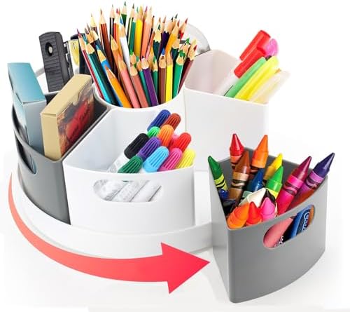 Rotating Art Supply Organizer Storage Caddy for Kids, 7 Bins Craf...