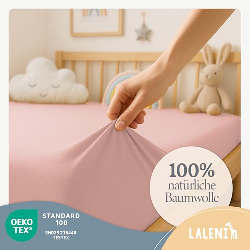 Laleni Jersey Spannbettlaken, 40x90cm, für Baby Beistellbett & Stubenwagen, 100% Baumwolle, Oeko-TEX Zertifiziert, 2er Set, Rosa – Ansicht 3