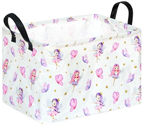 Image of Rectangle Faery Print Storage Basket Laundry Clothes Basket Laundry Hamper with Handles, Storage Box and Bins Gift Basket.