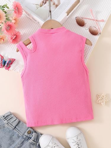 OYOANGLE Girl's Letter Patched Cut Out Sleeveless Round Neck Tank Top Solid Plain Rib Knitted Slim Fit Tops2