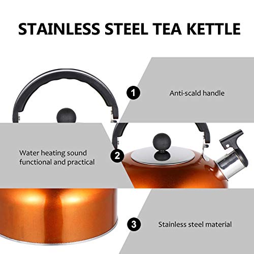 Cabilock Stainless Steel Tea Kettle Stovetop Whistling Teakettle Teapot With Handle Pour Over Coffee Kettle For Home Restaurant Hotel Orange #TOP2