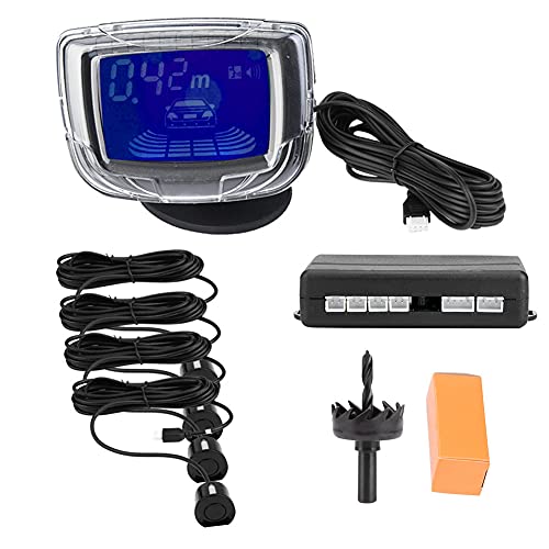 LCD Car Parking Sensor, 2inch LCD Display Car Parking Assist Buzzer B kup Detector System with 4 Radar Sensors (Black)