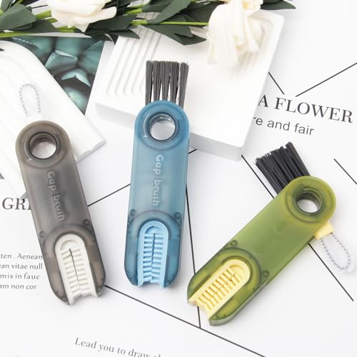 Rebanky 3 Stück 3-in-1 Becherdeckel Spaltreinigungsbürste Multifunktionale Reinigungsbürste Flasche Cup Lid Brush Flaschenhals Bürste für Thermobechern,Stillflaschen,Tassendeckel（ 3 Farben）