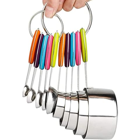 Camako Measuring Cups & Measuring Spoons,Stainless Steel Baking Spoons with Silicone Handle ,5 Measuring Cups + 5 Measuring Spoons,(10 Piece Multicolor) Cover