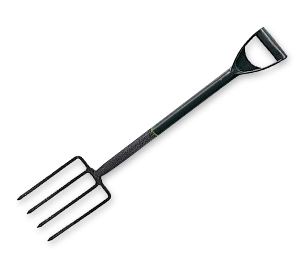 KHAPALWAK Heavy Duty Garden Fork, Carbon Steel Digging Fork, 4-Tines Garden Digging Fork with Plastic Coated D Handle, Lightweight & Ergonomic Design