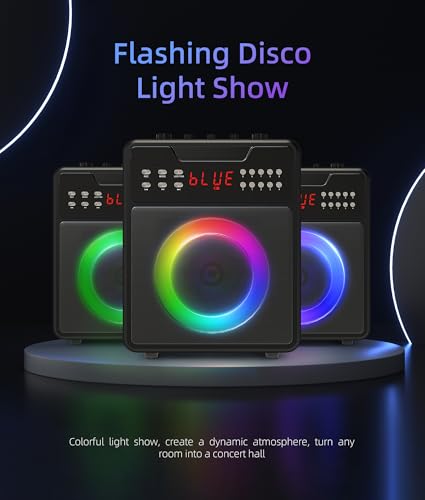 Image of Karaoke Machine for Adults, Portable Bluetooth Speaker with 2 Wireless Microphones and Lights Show, Karaoke Speaker with Bass & Treble, Supports for TWS,USB,FM,REC,AUX in,TF Card for Party /Meeting