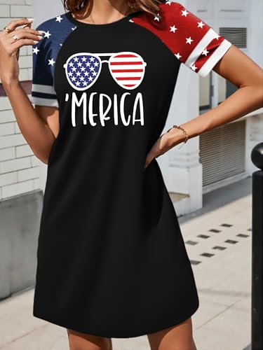 Image of YI XIANG RAN 4th of July Dress Women: American Flag Dresses USA Stars Stripes Shirt Patriotic Tshirt Summer Sundress
