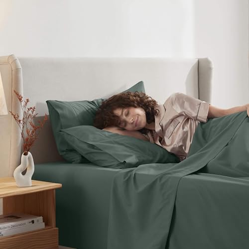 Image of Nestl Twin Bed Sheet Set - Forest Green - 3-Piece Deep Pocket | Instantly Soft, Night-One Ready (No Wash Required). Fits 16-Inch Deep Pockets, 360-Degree Elastic Grip