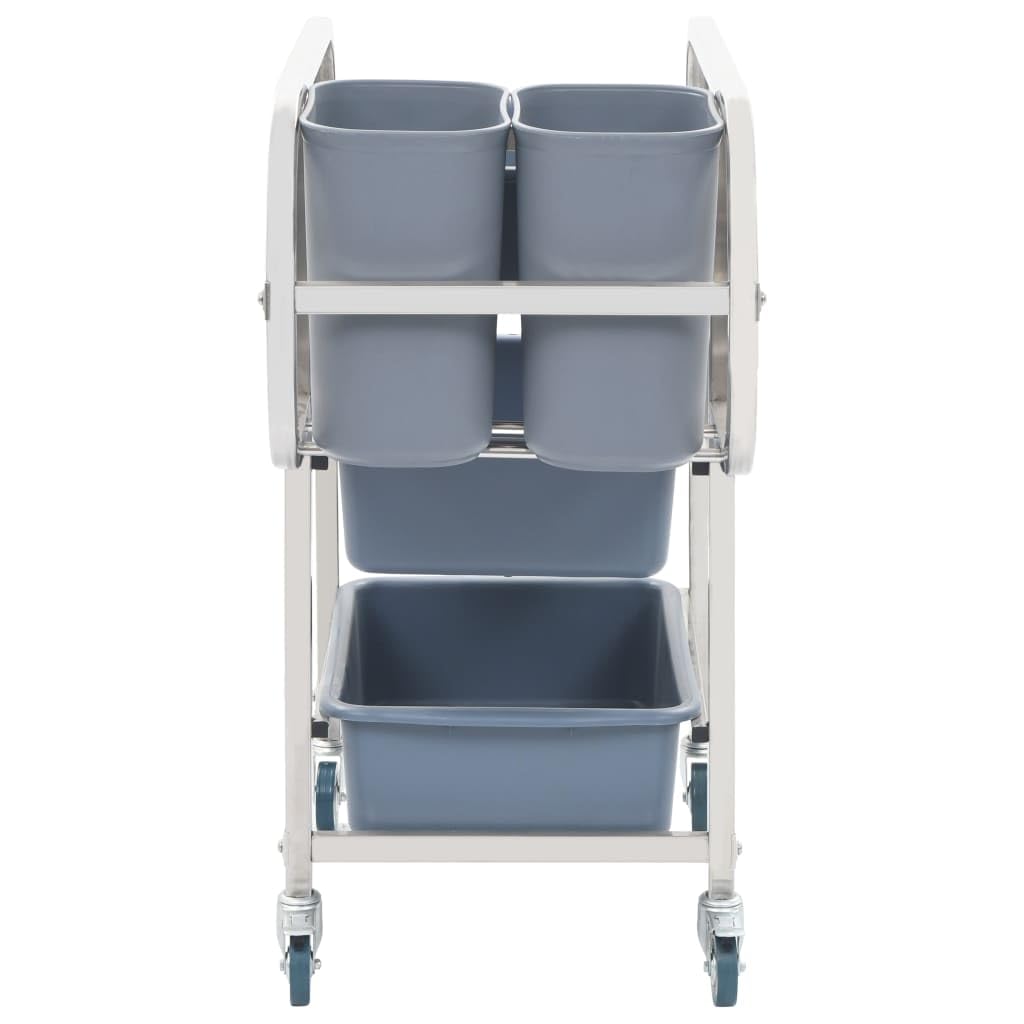 Carro de cocina con ruedas de acero inoxidable con recipientes de plástico, 82 x 43,5 x 93 cm, capacidad de carga de 50 kg, 5 contenedores, 4 ruedas con frenos, espacio de almacenamiento para