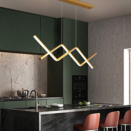 Suspension LED dimmable dorée réglable en hauteur avec télécommande