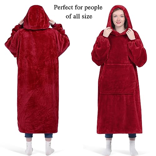 Kpblis YHJSB6385 Wearable Blanket Hoodie For Women And Men, Oversized Wearable Hoody Blanket Sweatshirt, Warm And Cozy Giant Wearable Fleece Blanket With Sleeves And Giant Pocket For Adults And Kids, Red thumb #1