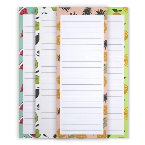GOIYZTTR Lot de 4 Bloc Notes Magnetiques Liste de Courses Magnetique Frigo Motifs de Fruits Colorés Blocs Notes Avec Aimant Convient Pour To-do List