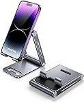 UGREEN Cell Phone Stand for Desk, Foldable Adjustable Aluminum Phone Stand Desktop Compatible for iPhone 16 15 14 13 12 Pro Max, iPhone X SE XS XR 8 Plus, Galaxy Note20 S20 S10 and More Devices, Grey