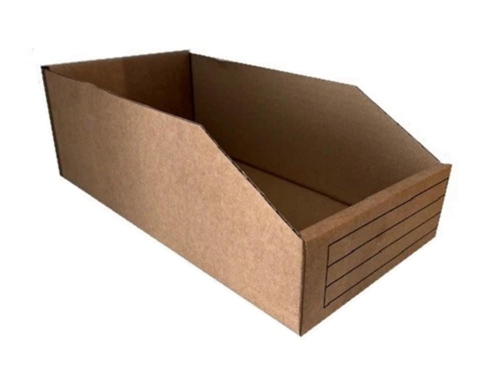 MustBeBonkers Corrugated Cardboard Storage Bins, Brown Kraft, Flat-Pack Assembly, Write-On Panels, Warehouse Shelf Organisation, Multiple Sizes - Recyclable (50, Medium)