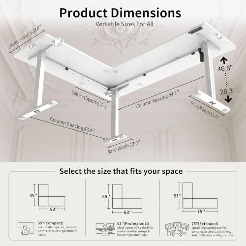 Image of WALKINGDESK 75x61 Inches Reversible L Shaped Standing Desk Height Adjustable with Cup Holder, Electric Corner Computer Workstation for Home Office, Sit Stand up Gaming Desk with Cable Management White