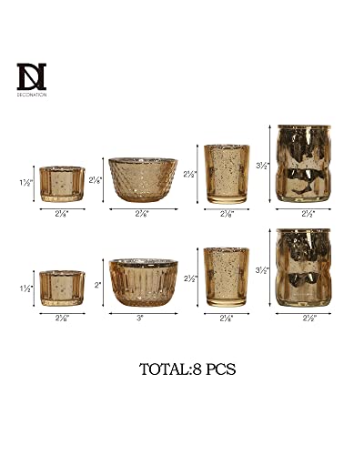 Dn Deconation Gold Mercury Glass Candle Holder, Mercury Glass Votives, Vintage Votive Tealight Candle Holders With Geometric Design, Set Of 8 #TOP5